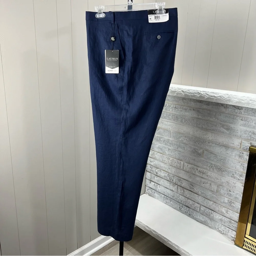 Lauren Ralph Lauren Classic Fit Linen Navy Blue Straight Leg Pants 48x32L NWT
